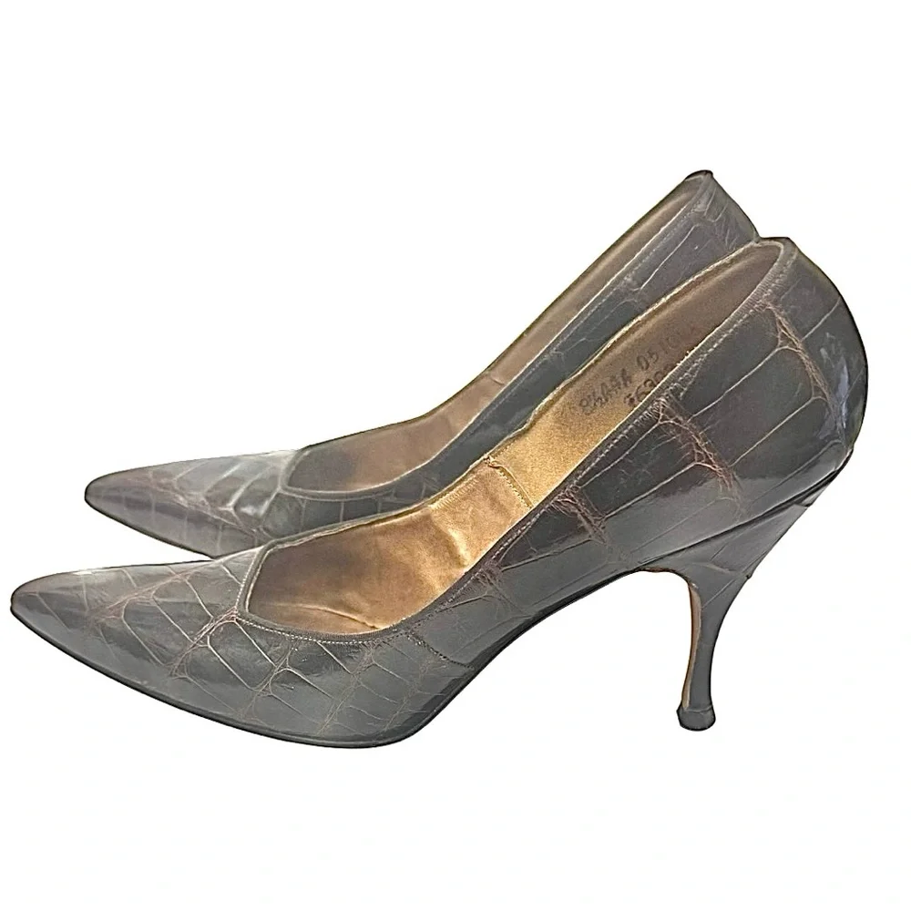Eduardo Capalino Vintage Alligator Leather Pumps Brown Heels Womens 8.5 AAA